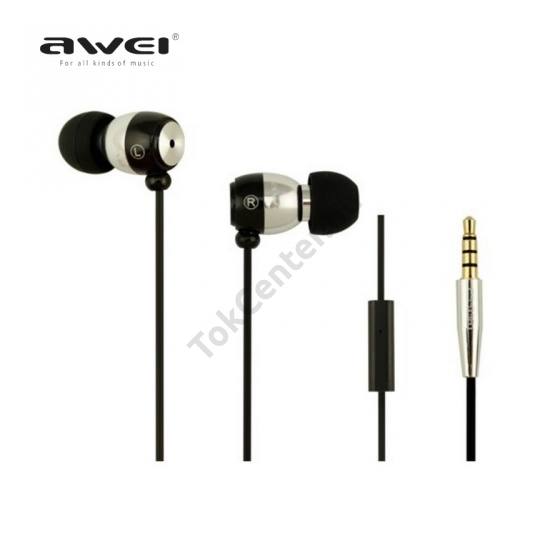 AWEI james bond SZTEREO (3.5 mm jack, mikrofon, 2 pár fülgumi) EZÜST