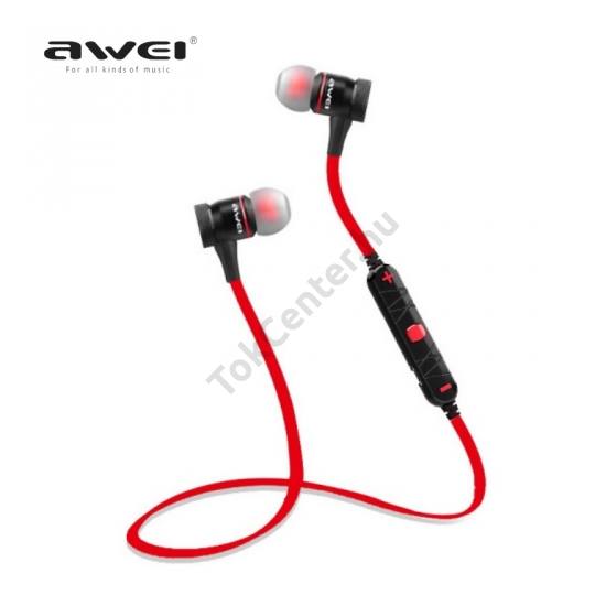 AWEI BLUETOOTH james bond SZTEREO (nyakba akasztható, mikrofon, lapos kábel, multipoint, SPORT) FEKETE/PIROS