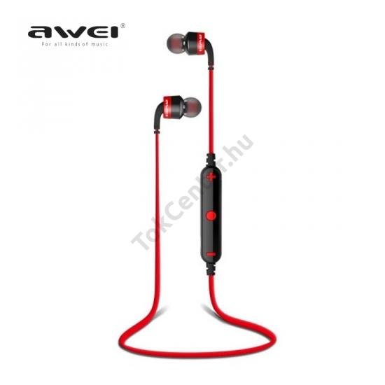 AWEI BLUETOOTH james bond SZTEREO (nyakba akasztható, mikrofon, lapos kábel, multipoint, SPORT) PIROS