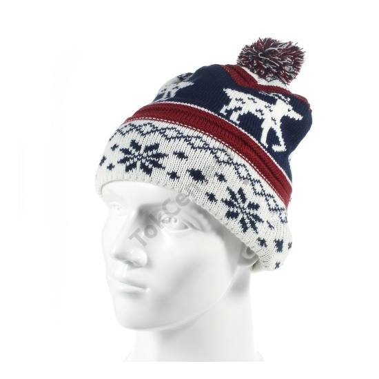 Fejhallgató, kötött sapka (3.5mm jack csatlakozó, téli minta) KÉK / BORDÓ / FEHÉR