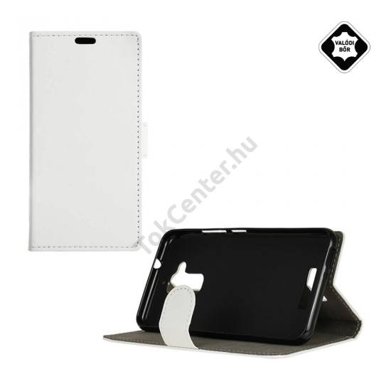 Asus Zenfone 3 Max (ZC520TL) Tok álló,valódi bőr (FLIP, oldalra nyíló, asztali tartó funkció) FEHÉR