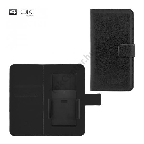 4-OK tok UNIV álló, bőr (oldalra nyíló, bankkártya tartó, 5,1'', csúsztatható, állítható készülék rögzítés) FEKETE