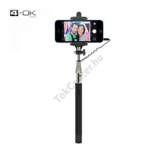 4-OK UNIV állítható szelfibot (3.5mm jack csatlakozó, távkioldó exponáló gomb, 1m nyél, 55-85 mm) FEKETE