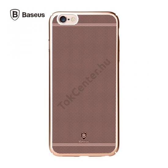 BASEUS GLORY műanyag telefonvédő (fémhatású keret, rácsminta) ROZÉARANY