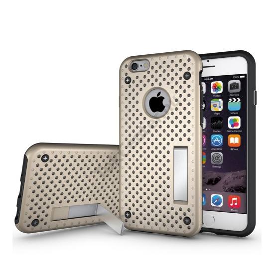 Műanyag telefonvédő (szilikon keret, lyukacsos minta, kitámasztó) ARANY