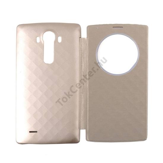 LG G4 (H815) Tok álló (FLIP, akkufedél, vezeték nélküli töltés, QI wireless, hívószámkijelzés, View Window) ARANY