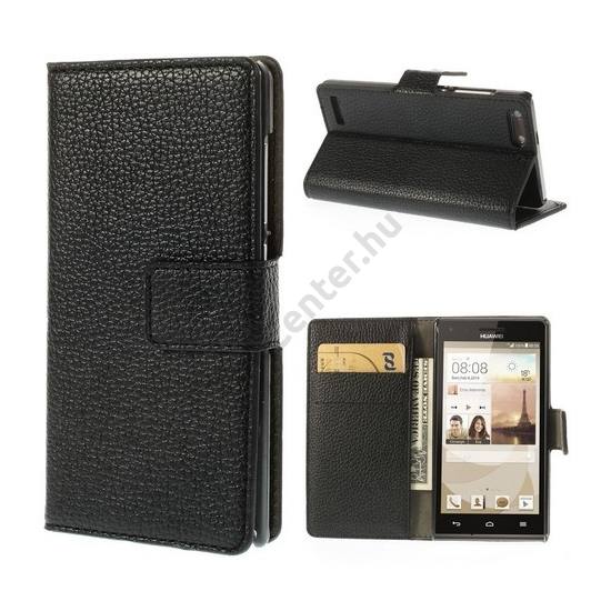 Huawei Ascend G6 3G Tok álló, bőr (FLIP, mágneses, oldalra nyíló, bankkártya  tartó, asztali tartó funkció) FEKETE