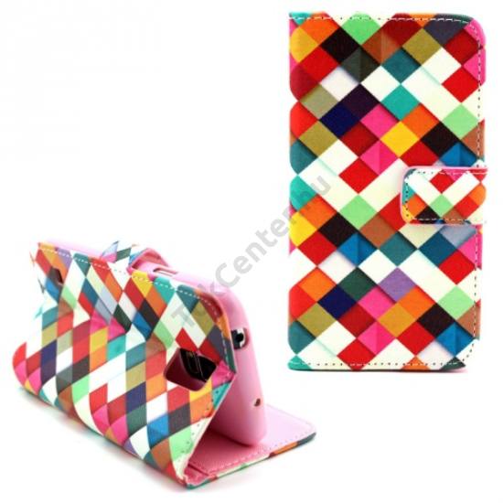 Samsung Galaxy S V. (SM-G900) Tok álló, bőr (FLIP, mágneses, oldalra nyíló, bankkártya tartó, asztali tartó funkció, kockás) SZÍNES