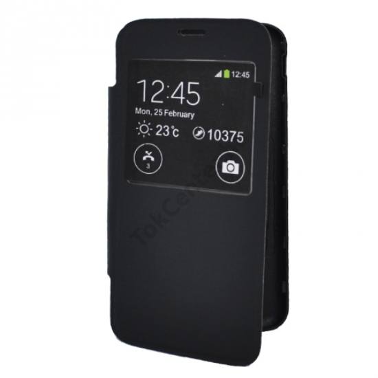 Samsung Galaxy S V. mini (SM-G800) Műanyag telefonvédő (FLIP, akkufedél, oldalra nyíló, hívókijelzés, S-View cover) FEKETE