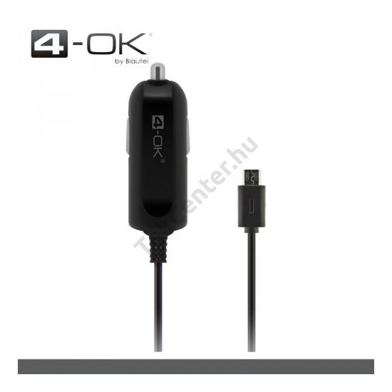 4-OK szivargyújtó töltő/autós töltő (microUSB, 5V / 1000mA) FEKETE