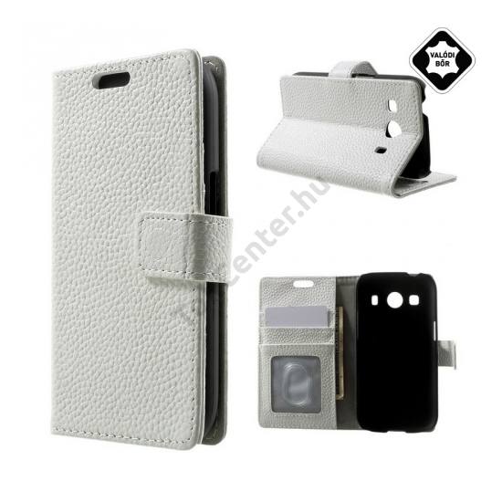 Samsung Galaxy Ace 4 LTE (SM-G357FZ) Tok álló, valódi bőr (FLIP, mágneses, oldalra nyíló, bankkártya tartó, asztali tartó funkció) FEHÉR
