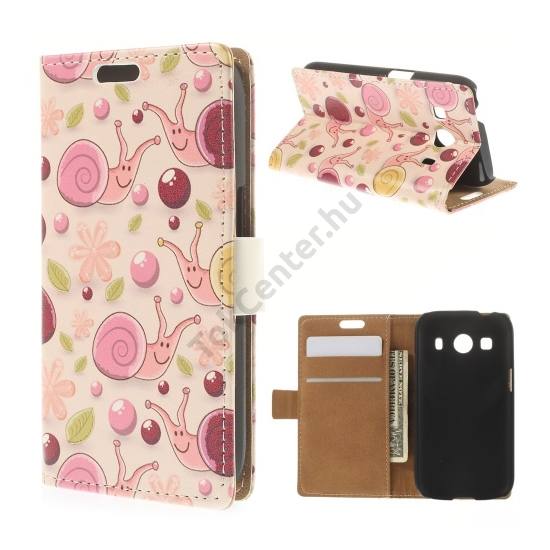 Samsung Galaxy Ace 4 LTE (SM-G357FZ) Tok álló, bőr (FLIP, mágneses, oldalra nyíló, bankkártya tartó, asztali tartó funkció, csiga minta) RÓZSASZÍN
