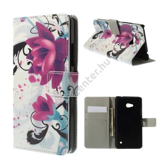 Microsoft Lumia 640 Tok álló, bőr (FLIP, oldalra nyíló, asztali tartó funkció, lótuszvirág minta) FEHÉR