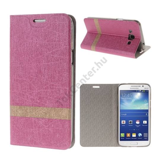 Samsung Galaxy Grand 3 (SM-G7200) Tok álló, bőr (FLIP, oldalra nyíló, asztali tartó funkció, textilminta) MAGENTA