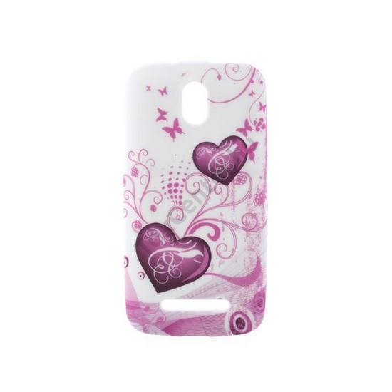 HTC Desire 500 Telefonvédő gumi / szilikon (szív mintás) FEHÉR/RÓZSASZÍN