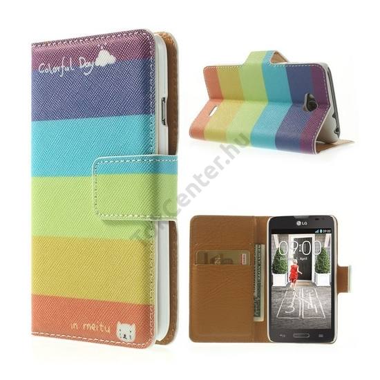 LG L65 (D280) Tok álló, bőr (FLIP, mágneses, oldalra nyíló, bankkártya tartó, asztali tartó funkció, csíkos) SZÍNES