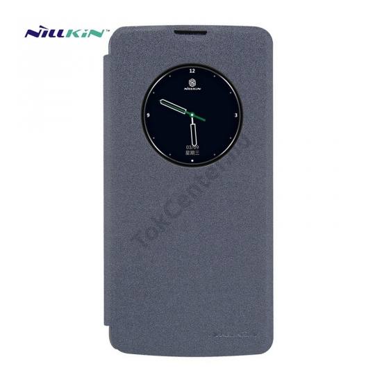 LG K8 (K350n) NILLKIN SPARKLE műanyag telefonvédő (mikroszálas bőr flip, oldalra nyíló, View Window) FEKETE