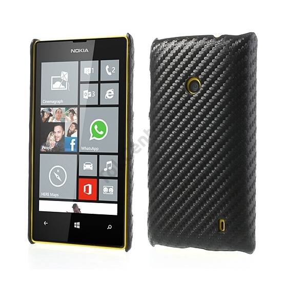 Nokia Lumia 520 Műanyag telefonvédő (karbon minta) FEKETE