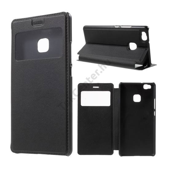 Huawei P9 lite Tok álló, bőr (FLIP,  oldalra nyíló, asztali tartó funkció, hívószámkijelzés, View Window) FEKETE