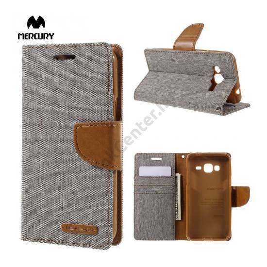 Samsung Galaxy J3 (2016) (SM-J320) MERCURY Canvas Diary tok álló (FLIP, mágneses, oldalra nyíló, asztali tartó funkció, textil hatás) SZÜRKE