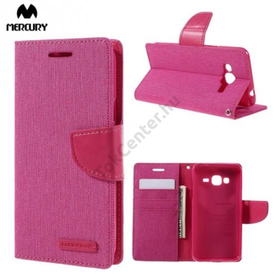 Samsung Galaxy J3 (2016) (SM-J320) MERCURY Canvas Diary tok álló (FLIP, mágneses, oldalra nyíló, asztali tartó funkció, textil hatás) RÓZSASZÍN