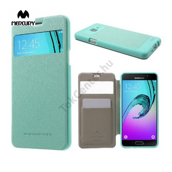 Samsung Galaxy A5 (2016) (SM-A510F) MERCURY Wow Bumper tok álló, bőr (FLIP, oldalra nyíló, S-View cover, textilminta) CYAN