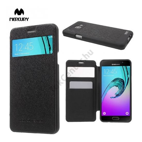 Samsung Galaxy A5 (2016) (SM-A510F) MERCURY Wow Bumper tok álló, bőr (FLIP, oldalra nyíló, S-View cover, textilminta) FEKETE