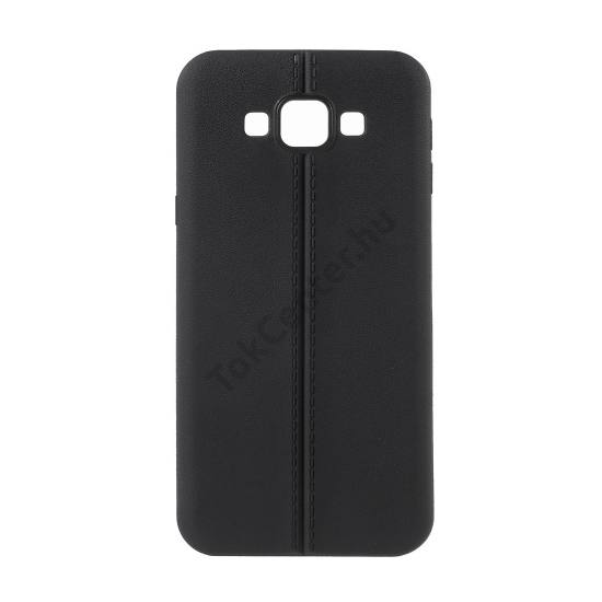 Samsung Galaxy A8 (SM-A800F) Telefonvédő gumi / szilikon (bőrhatás, varrás minta) FEKETE