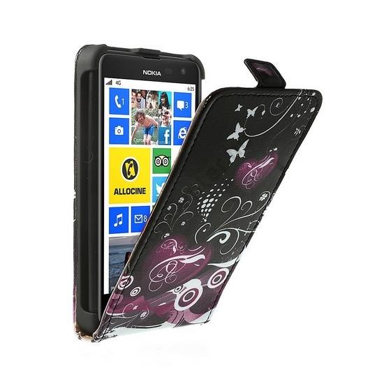 Nokia Lumia 625 Tok álló, bőr (FLIP, mágneses, pillangó, virágmintás) FEKETE