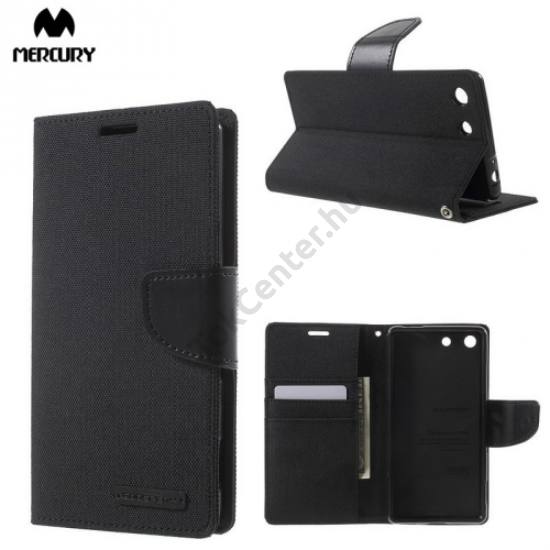 Sony Xperia M5 MERCURY Canvas Diary tok álló (FLIP, mágneses, oldalra nyíló, asztali tartó funkció, textil hatás) FEKETE