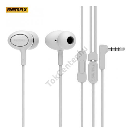 REMAX fülhallgató SZTEREO (3.5mm jack, felvevő gomb, 3 pár fülgumi) FEHÉR