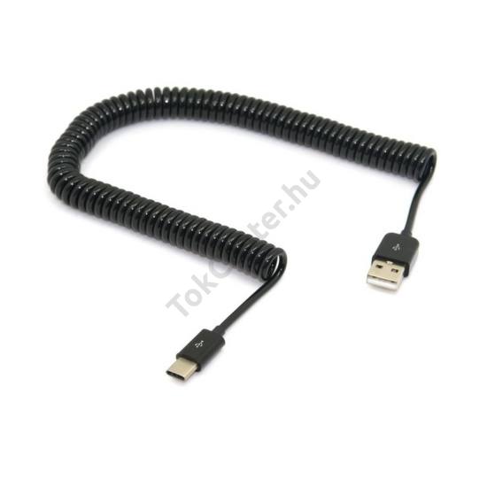Adatátvitel adatkábel és töltő (USB 3.1, Type-C, 200-300 cm, spirálkábel) FEKETE
