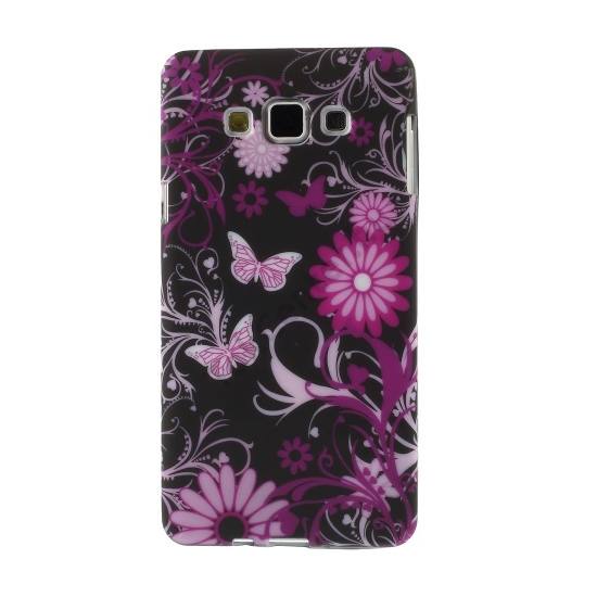 Samsung Galaxy A7 (SM-A700F) Telefonvédő gumi / szilikon (pillangó, virágminta) FEKETE