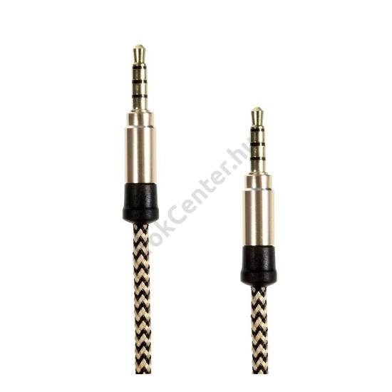 Audió kábel (2 x 3.5 mm, 4 pólusú jack csatlakozó, cipőfűző minta 1.5m, AUX) ARANY