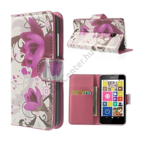 Nokia Lumia 630 Tok álló, bőr (FLIP, mágneses, oldalra nyíló, bankkártya tartó, asztali tartó funkció, lótuszvirág minta) FEHÉR
