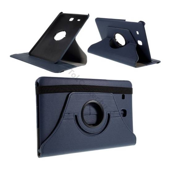 Samsung Galaxy Tab E 9.6 Tok álló, bőr (FLIP, asztali tartó funkció, 360°-ban forgatható) SÖTÉTKÉK