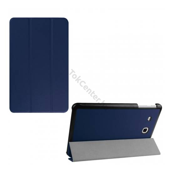 Samsung Galaxy Tab E 9.6 Tok álló, bőr hatású (FLIP, TRIFOLD asztali tartó funkció) SÖTÉTKÉK