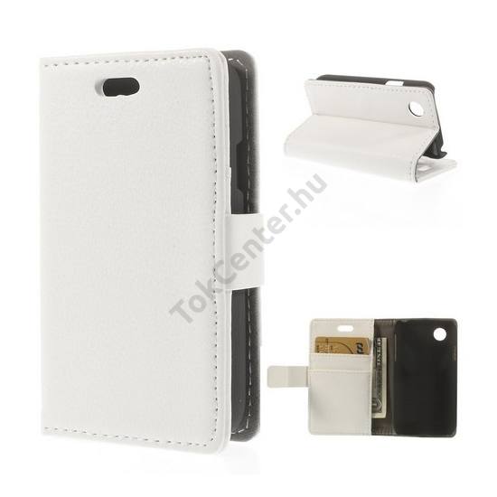 LG L40 (D160) Tok álló, bőr (FLIP, oldalra nyíló, asztali tartó funkció, bankkártya tartó) FEHÉR
