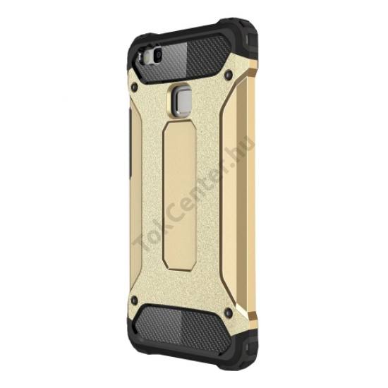 Huawei P9 lite Defender műanyag telefonvédő (közepesen ütésálló, gumi / szilikon belső, fémhatás) ARANY