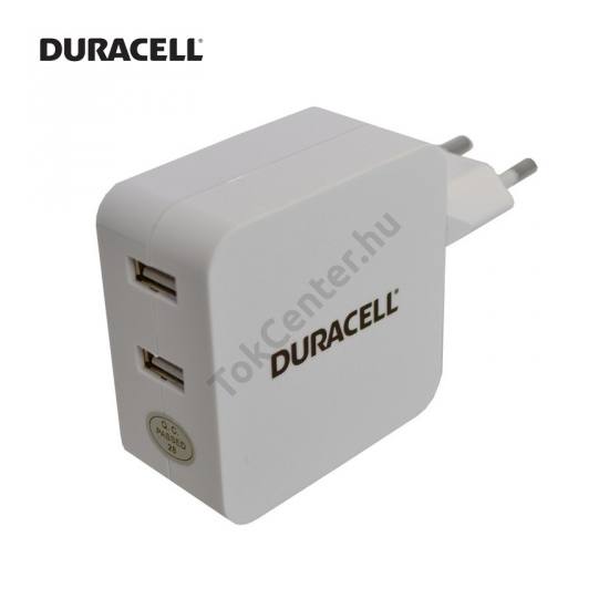 DURACELL hálózati töltő 2 x USB aljzat  (2 x 5V / 2400mA, kábel NÉLKÜL!) FEHÉR