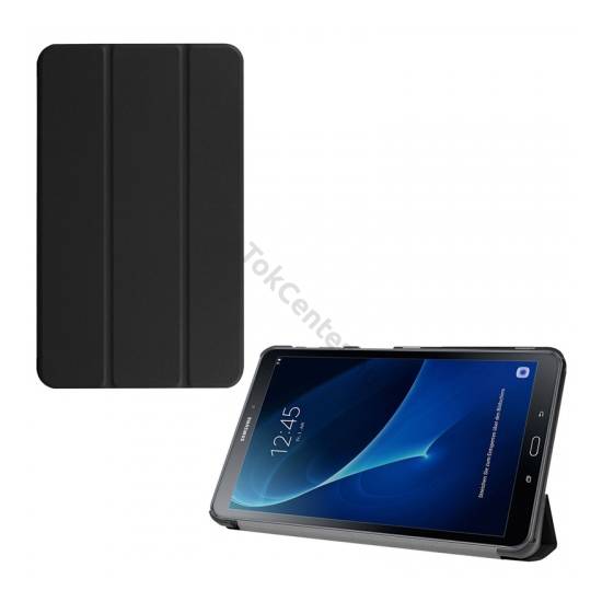 Samsung Galaxy Tab A 10.1 LTE (2016) SM-T585 / Samsung Galaxy Tab A 10.1 WIFI (2016) SM-T580 Tok álló, bőr hatású (oldalra nyíló, TRIFOLD asztali tartó funkció) FEKETE