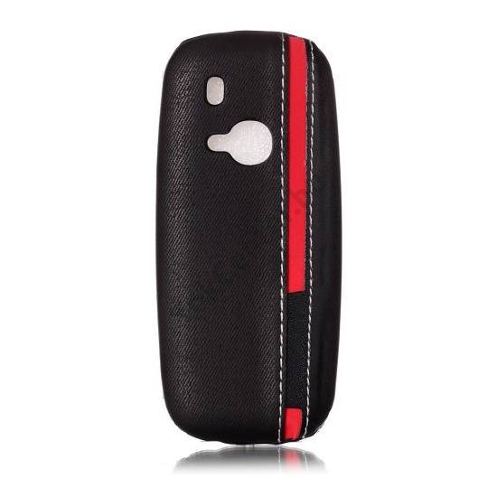 NOKIA 3310 (2017) Műanyag telefonvédő (bőrbevonat, varrásminta) FEKETE/PIROS	