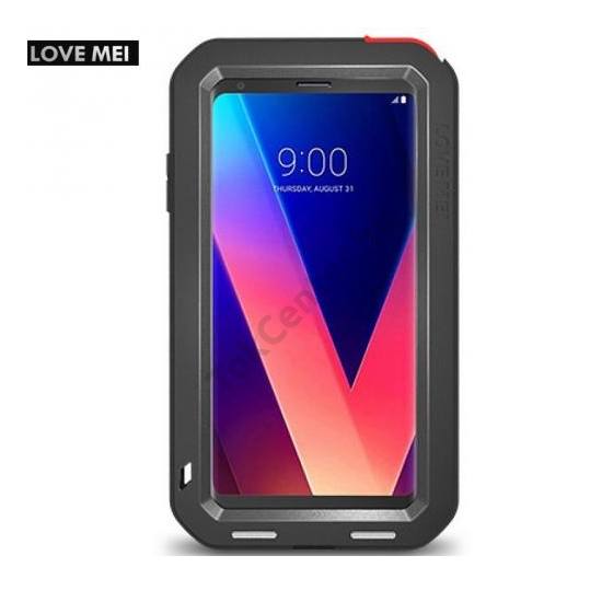 LG V30 (H930) LOVE MEI Defender telefonvédő gumi (ütésálló, fém keret) FEKETE	