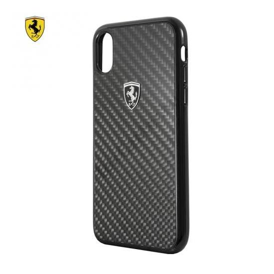 Apple iPhone X 5.8 / Apple iPhone XS 5.8 Ferrari műanyag telefonvédő (karbon minta) FEKETE	