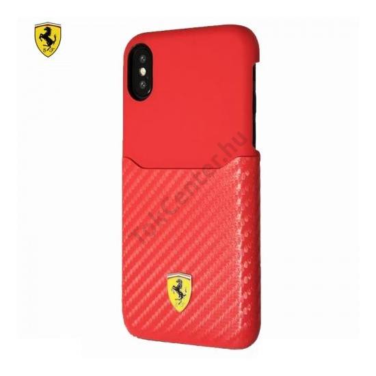Apple iPhone X 5.8 / Apple iPhone XS 5.8 Ferrari SCUDERIA műanyag telefonvédő (karbon minta) PIROS