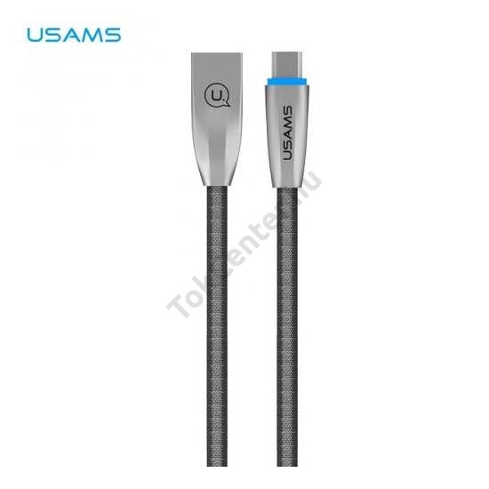 USAMS Wowen adatátvitel kábel (microUSB, 120 cm, törésgátló, LED jelző, gyorstöltés, cipőfűző minta) EZÜST