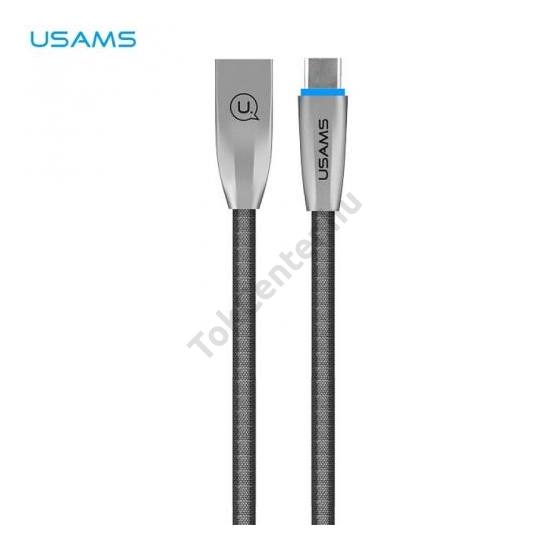 USAMS Wowen adatátvitel kábel (Type-C, 120 cm, törésgátló, LED jelző, gyorstöltés, cipőfűző minta) EZÜST