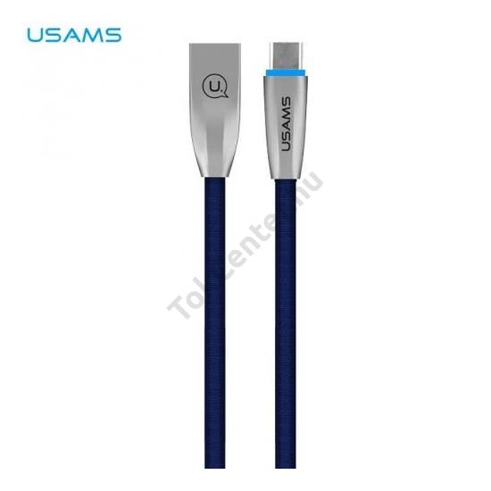 USAMS Wowen adatátvitel kábel (Type-C, 120 cm, törésgátló, LED jelző, gyorstöltés, cipőfűző minta) KÉK