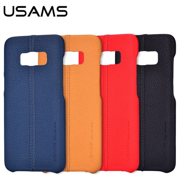 SAMSUNG Galaxy S9 Plus (SM-G965) USAMS JOE műanyag telefonvédő (bőrbevonat, varrásminta) VILÁGOSBARNA	