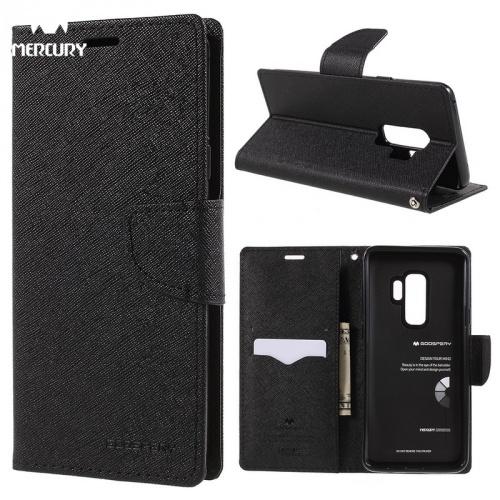 SAMSUNG Galaxy S9 Plus (SM-G965) MERCURY Fancy Diary tok álló, bőr (FLIP, mágneses, oldalra nyíló, bankkártya tartó, asztali tartó funkció) FEKETE	
